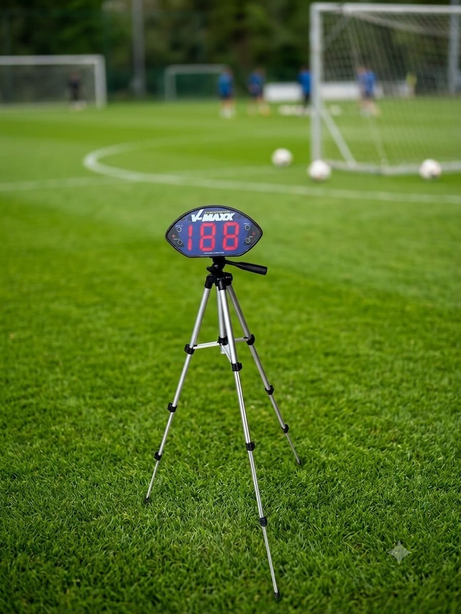 Le radar de tir Foot4Fun face à un but
